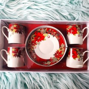 Grace's Teaware miniature teacups/espresso cups. Poinsettia prints.
